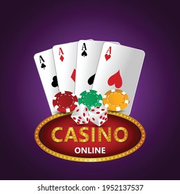 Casino gambling vector illustration with creative playing cards and chips