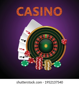 Ilustración vectorial de juegos de casino con tarjetas de juego creativas y chips