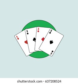 casino game cards set flat design cartoon. playing poker simple clean vector isolated. four ace black & red deck & 4 shapes icons heart, club, diamond & spade in a rounded circle button for app & web