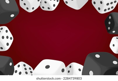Casino game concept with dice and casini chips. 3d vector frame with copy space