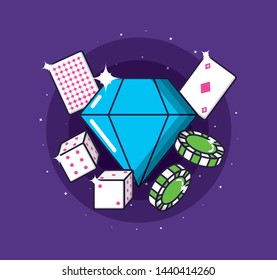 casino game diamond with poker cards and icons