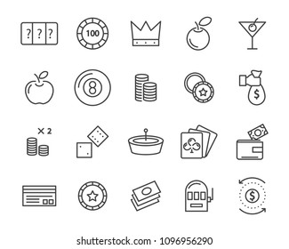 casino game icon set, black gamble 