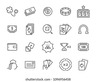 casino game icon set, black gamble 