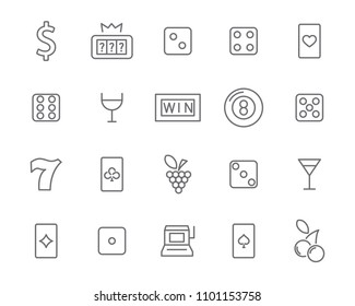 casino game icon set, black gamble 
