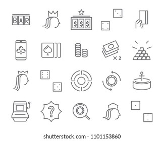 casino game icon set, black gamble 