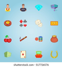 Casino game icons set. Cartoon illustration of 16 casino game vector icons for web