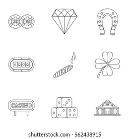 Casino game icons set. Outline illustration of 9 casino game vector icons for web
