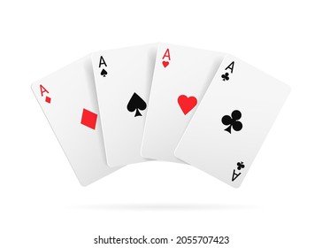 Juego de casino con cartas de juego, trajes negros y rojos aislados con un juego 3D realista. Clubes y espacios vectores, corazones y diamantes, casino, póquer y tarjeta de blackjack