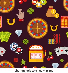Casino game poker gambler symbols seamless pattern vector illustration.