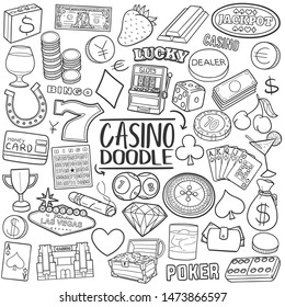 Casino Game. Traditional Doodle Icons. Sketch Hand Made Design Vector.