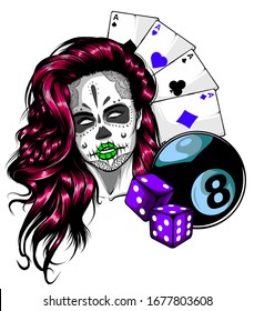 Casino Games - Poker, Hand Drawn Sketch Vector illustration.
