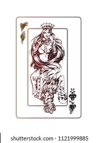 Casino Games - Poker playing card, Hand Drawn Sketch Vector illustration.