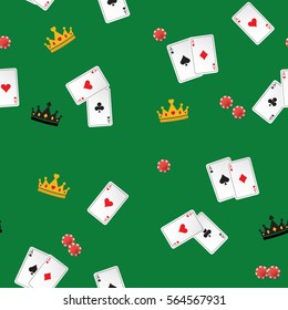 casino, games seamless pattern. Lots of symbols, objects and elements. Perfect funny vector background.