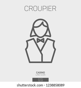 Casino girl croupier line icon