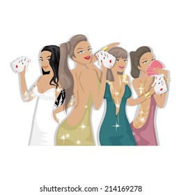 Casino Girls - Isolated On White Background - Vector Illustration, Graphic Design Editable For Your Design  