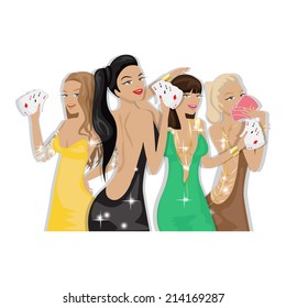 Casino Girls - Isolated On White Background - Vector Illustration, Graphic Design Editable For Your Design  