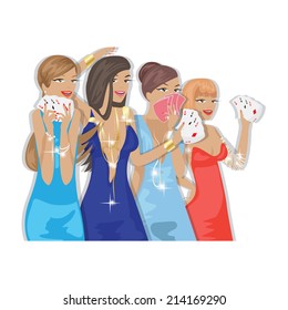 Casino Girls - Isolated On White Background - Vector Illustration, Graphic Design Editable For Your Design  