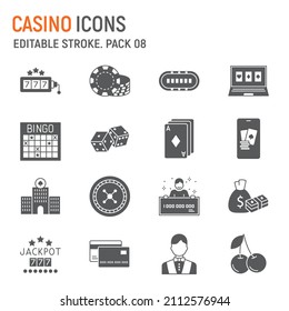 Casino glyph icon set, gambling collection, vector graphics, logo illustrations, casino vector icons, gambling signs, solid pictograms, editable stroke