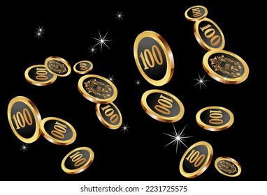 Casino Gold Chips are falling down. Casino Chips rain. Pattern for ads of parties, events in Vegas. Symbol of success and good luck
