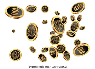 Casino Gold Chips are falling down. Casino Chips rain. Pattern for ads of parties, events in Vegas. Symbol of success and good luck

