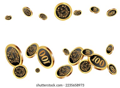Casino Gold Chips fallen hinab. Casino Chips regnen. Muster für Werbung für Partys, Events in Vegas. Symbol des Erfolgs und des Glücks
