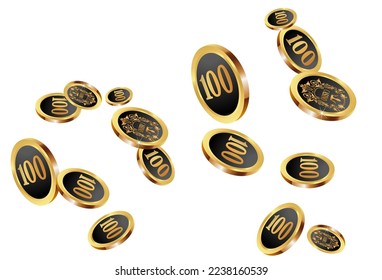 Casino Gold Chips are falling down. Casino Chips rain. Pattern for ads of parties, events in Vegas. Symbol of success and good luck
