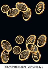 Casino Gold Chips are falling down. Casino Chips rain. Pattern for ads of parties, events in Vegas. Symbol of success and good luck
