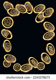 Casino Gold Chips are falling down. Casino Chips rain. Pattern for ads of parties, events in Vegas. Symbol of success and good luck
