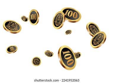 Casino Gold Chips fallen hinab. Casino Chips regnen. Muster für Werbung für Partys, Events in Vegas. Symbol des Erfolgs und des Glücks
