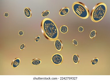 Casino Gold Chips are falling down. Casino Chips rain. Pattern for ads of parties, events in Vegas. Symbol of success and good luck
