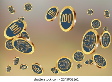Casino Gold Chips are falling down. Casino Chips rain. Pattern for ads of parties, events in Vegas. Symbol of success and good luck
