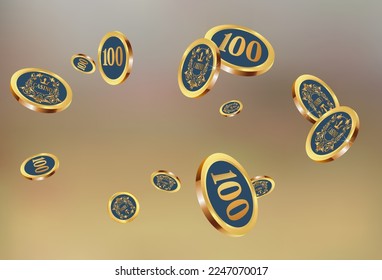 Casino Gold Chips fallen hinab. Casino Chips regnen. Muster für Werbung für Partys, Events in Vegas. Symbol des Erfolgs und des Glücks
