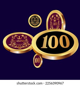 Casino Gold Chips are falling down. Casino Chips rain. Pattern for ads of parties, events in Vegas. Symbol of success and good luck
