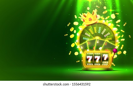 Casino golden colorful fortune wheel, Neon slot machine, Playing Cards wins the jackpot. Vector illustration