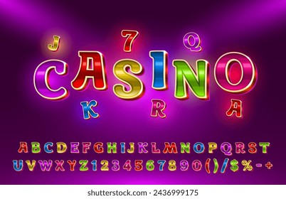 Casino color dorado de la fuente. Alfabeto inglés y signo de números. Ilustración de vector