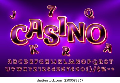 Casino golden font color. English alphabet and numbers sign. Vector illustration