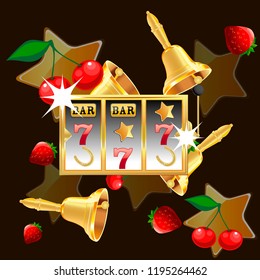 Casino. Golden slot machine wins the jackpot. Big win concept. Casino jackpot. Vector illustration