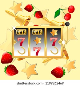 Casino. Golden slot machine wins the jackpot. Big win concept. Casino jackpot. Vector illustration