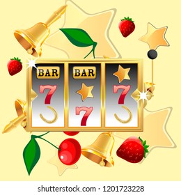 Casino. Golden slot machine wins the jackpot. Big win concept. Casino jackpot. Vector illustration