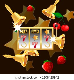 Casino. Golden slot machine wins the jackpot. Big win concept. Casino jackpot. Vector illustration