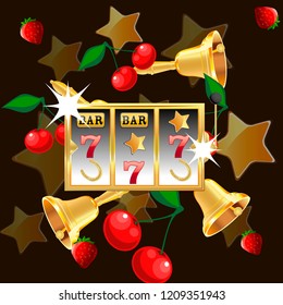 Casino. Golden slot machine wins the jackpot. Big win concept. Casino jackpot. Vector illustration