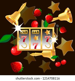 Casino. Golden slot machine wins the jackpot. Big win concept. Casino jackpot. Vector illustration