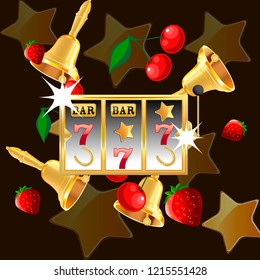 Casino. Golden slot machine wins the jackpot. Big win concept. Casino jackpot. Vector illustration