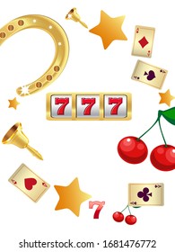 Casino. Golden slot machine wins the jackpot. Big win concept. Casino jackpot. Vector illustration