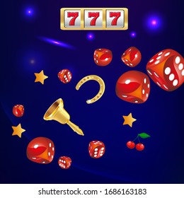 Casino. Golden slot machine wins the jackpot. Big win concept. Casino jackpot. Vector illustration