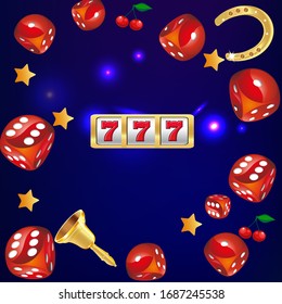 Casino. Golden slot machine wins the jackpot. Big win concept. Casino jackpot. Vector illustration