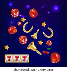 Casino. Golden slot machine wins the jackpot. Big win concept. Casino jackpot. Vector illustration