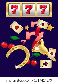 Casino. Golden slot machine wins the jackpot. Vector illustration