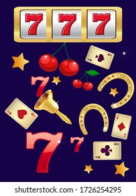 Casino. Golden slot machine wins the jackpot. Big win concept. Casino jackpot. Vector illustration.