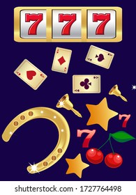 Casino. Golden slot machine wins the jackpot. Big win concept. Casino jackpot. Vector illustration.